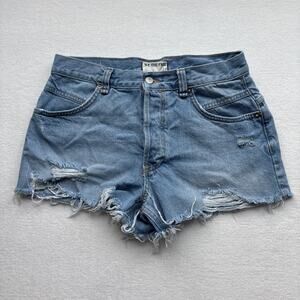We The Free Womens Size 28 Jean Short Button Fly Distressed Raw Edge Hem Cut Off
